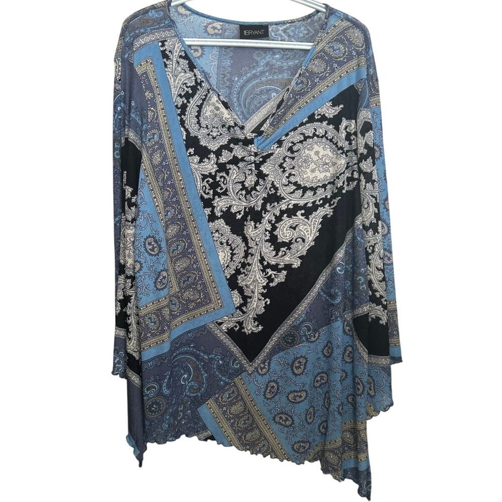 Lane Bryant Women's Blue Black V-Neck Long Sleeve Pullover Blouse Size 3X ?
